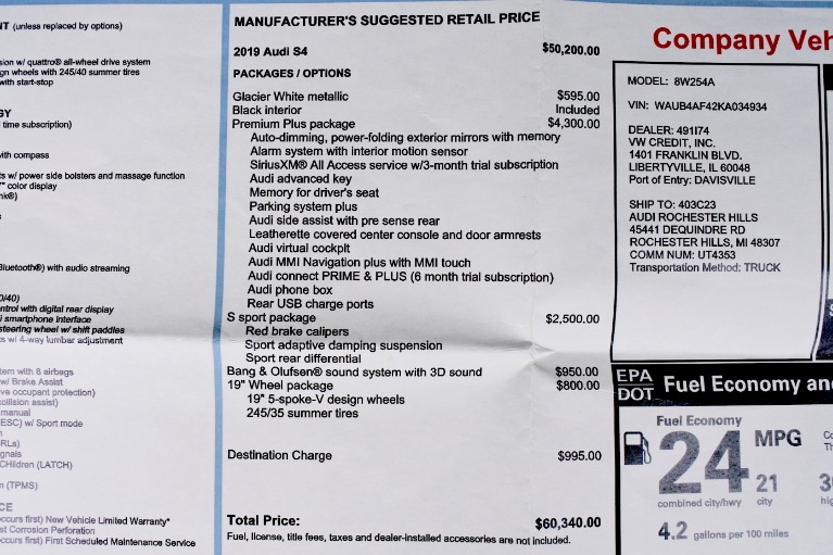 Used 2019 Audi S4 Premium Plus 3.0 Quattro Used 2019 Audi S4 Premium Plus 3.0 Quattro for sale at Metro West Motorcars LLC in Shrewsbury MA 24