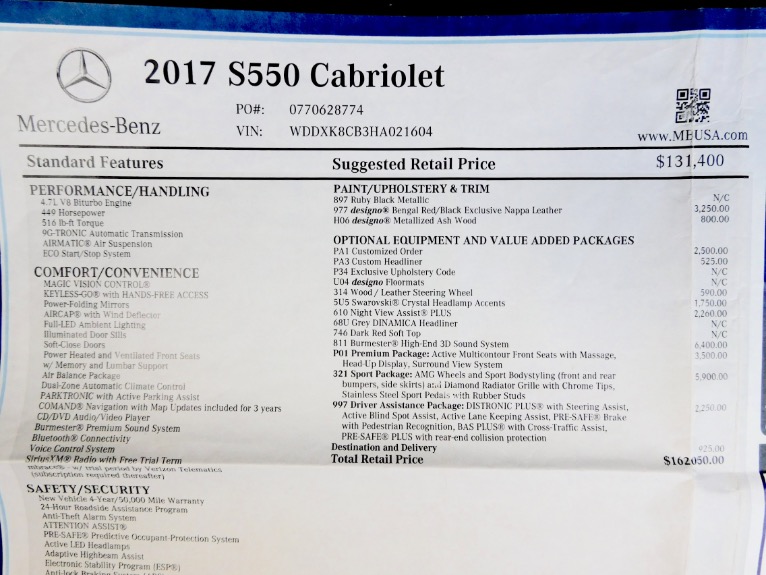 Used 2017 Mercedes-Benz S-class S 550 Cabriolet Used 2017 Mercedes-Benz S-class S 550 Cabriolet for sale  at Metro West Motorcars LLC in Shrewsbury MA 27