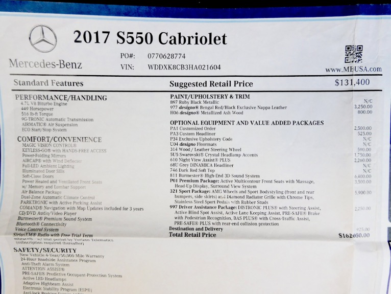 Used 2017 Mercedes-Benz S-class S 550 Cabriolet Used 2017 Mercedes-Benz S-class S 550 Cabriolet for sale at Metro West Motorcars LLC in Shrewsbury MA 27