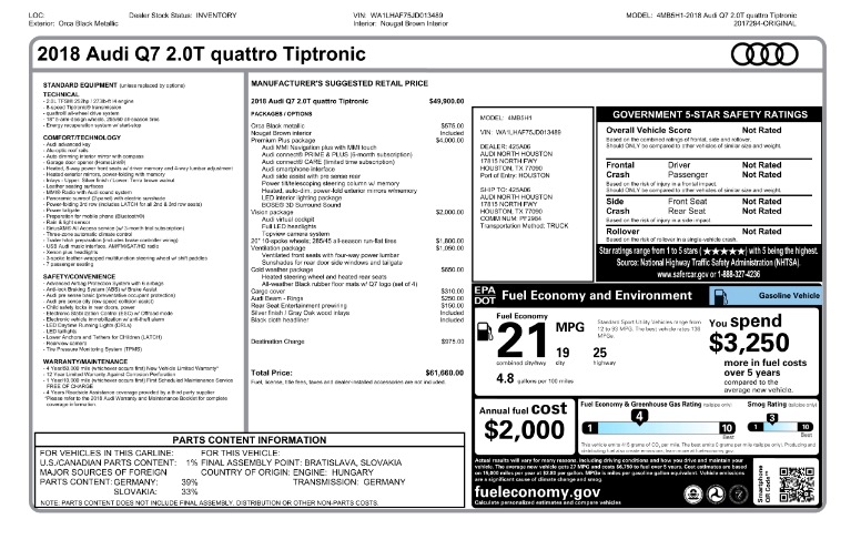 Used 2018 Audi Q7 2.0 TFSI Premium Plus Used 2018 Audi Q7 2.0 TFSI Premium Plus for sale at Metro West Motorcars LLC in Shrewsbury MA 28