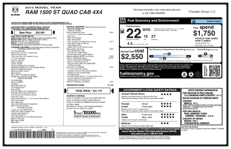 Used 2015 Ram 1500 4WD Quad Cab 140.5' Tradesman Used 2015 Ram 1500 4WD Quad Cab 140.5' Tradesman for sale at Metro West Motorcars LLC in Shrewsbury MA 21